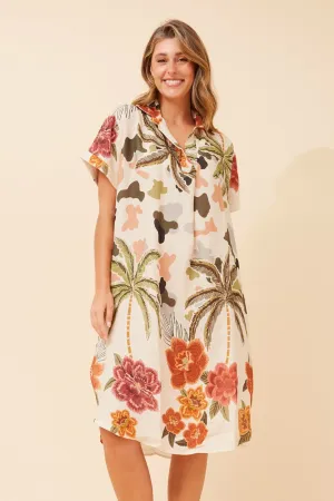 Wind Song ELDA TROPICAL PRINT LINEN DRESS