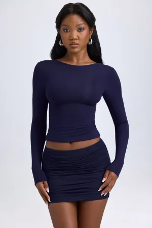 Modal Ruched Mid-Rise Mini Skirt in True Navy Light Mood Anti Pilling Fabric
