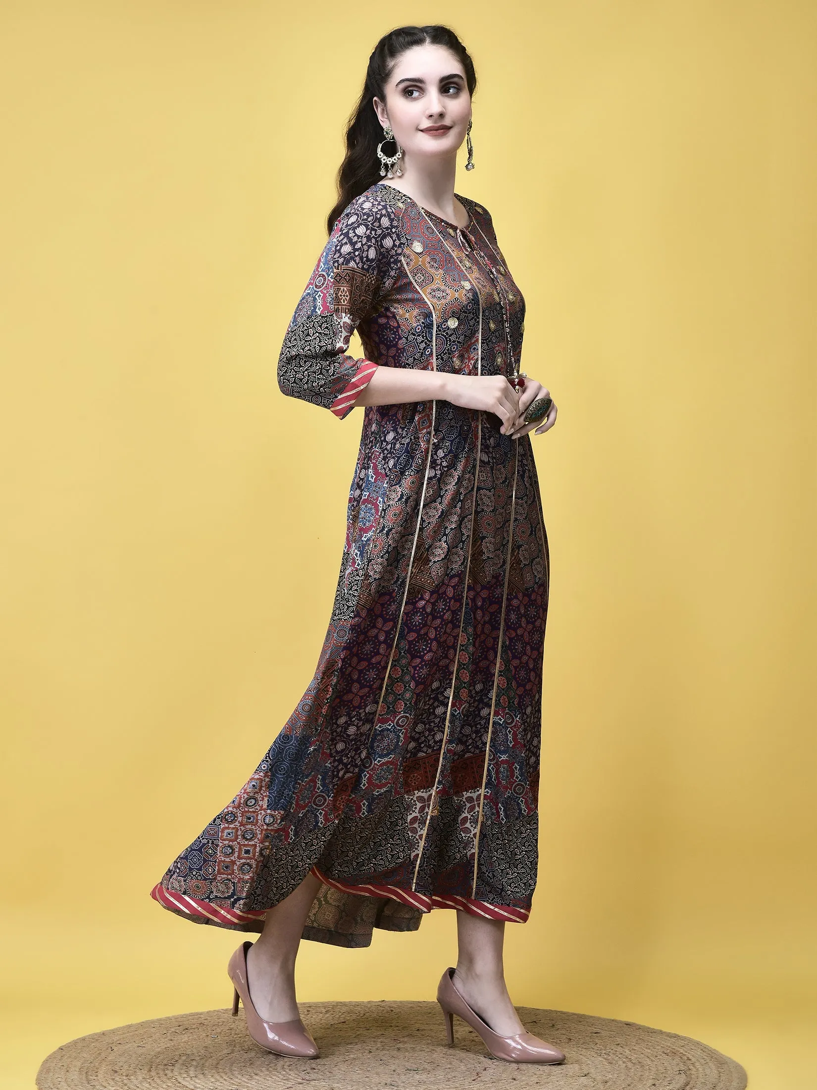 EcoConscious Production Women Liva Multicolor Ajrakh Print Dress