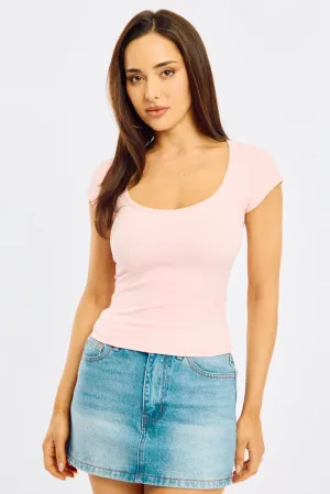 winter clothing MultiPocket Pink T-shirt Cap Sleeve Sweetheart Neckline