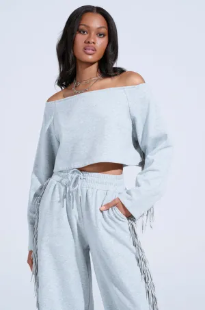 comfortable for standing BRINGING IT BACK OFF THE SHOULDER SWEATSHIRT