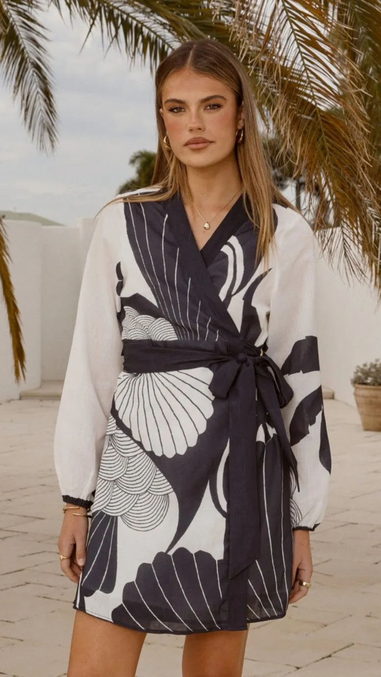 Cassidy Long Sleeve Mini Dress - White/Navy Flexible frame Neon Glow