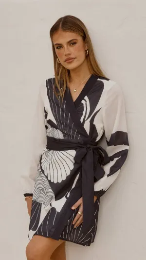 Summer Ready Day-to-evening versatile mini Cassidy Long Sleeve Mini Dress - White/Navy