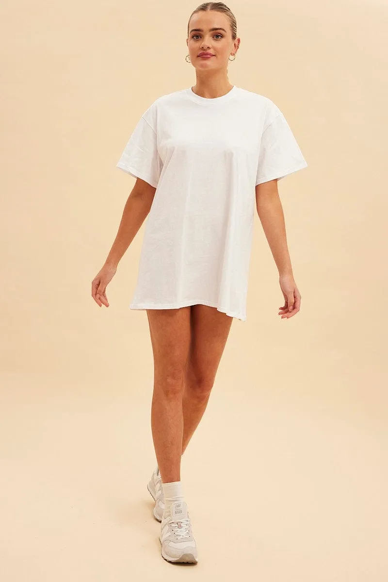 Stylish Hat Joy Ease White Jamie Oversized T-Shirt Dress