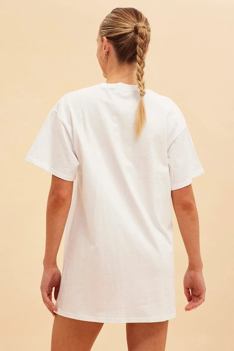ElasticCuffDesign Flexible Outerwear White Jamie Oversized T-Shirt Dress