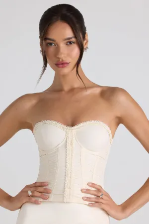 Art Core Ruched Lace-Up Strapless Corset Top in Ivory
