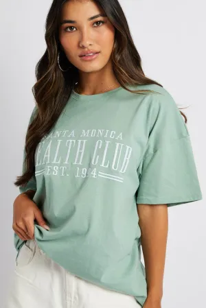 High-End Quality Green Graphic Tee Health Club Embroidery Slogan T-shirt