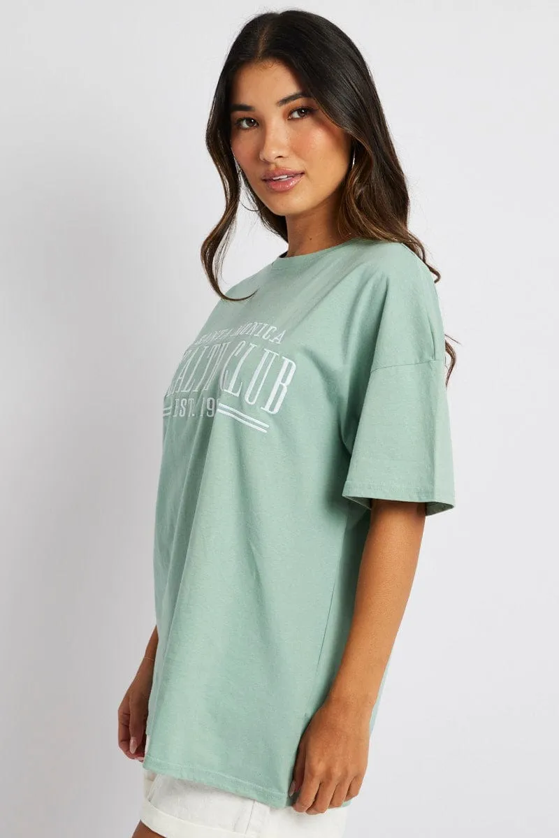 Casual Wearable vacation wear Green Graphic Tee Health Club Embroidery Slogan T-shirt