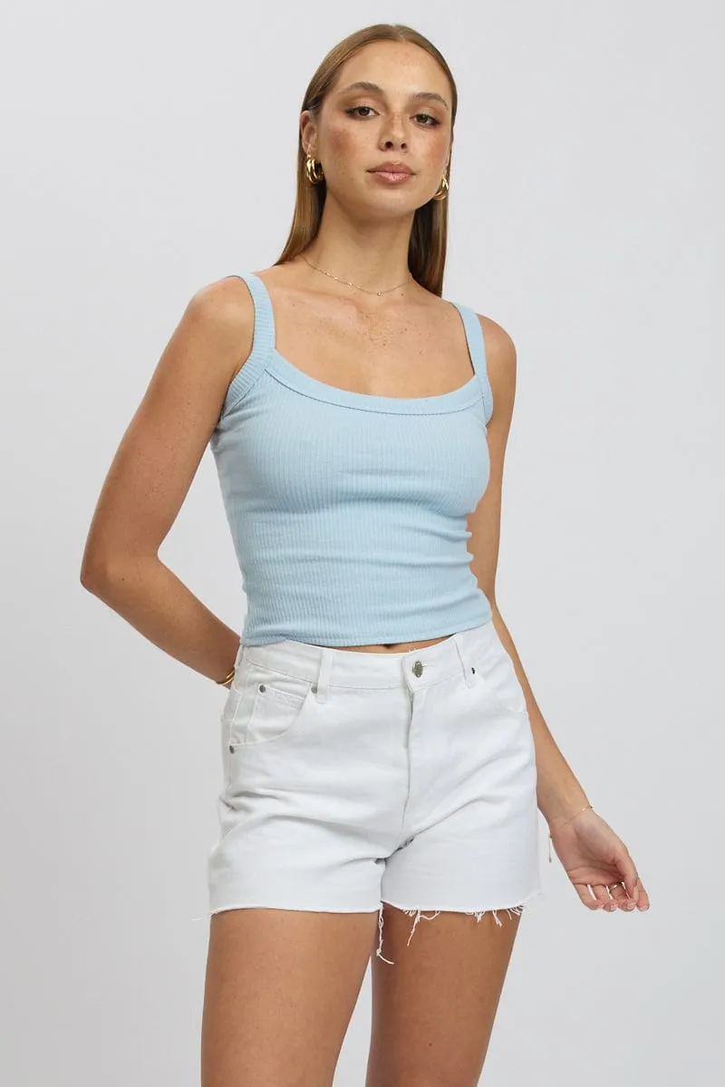 Blue Singlet Scoop Neck Rib Breezy Design casual top