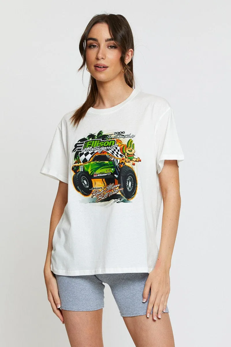 Breathable mesh White Vintage T-Shirt Short Sleeve