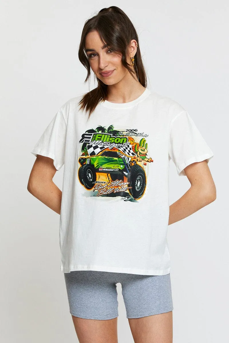 White Vintage T-Shirt Short Sleeve FourWay Stretch