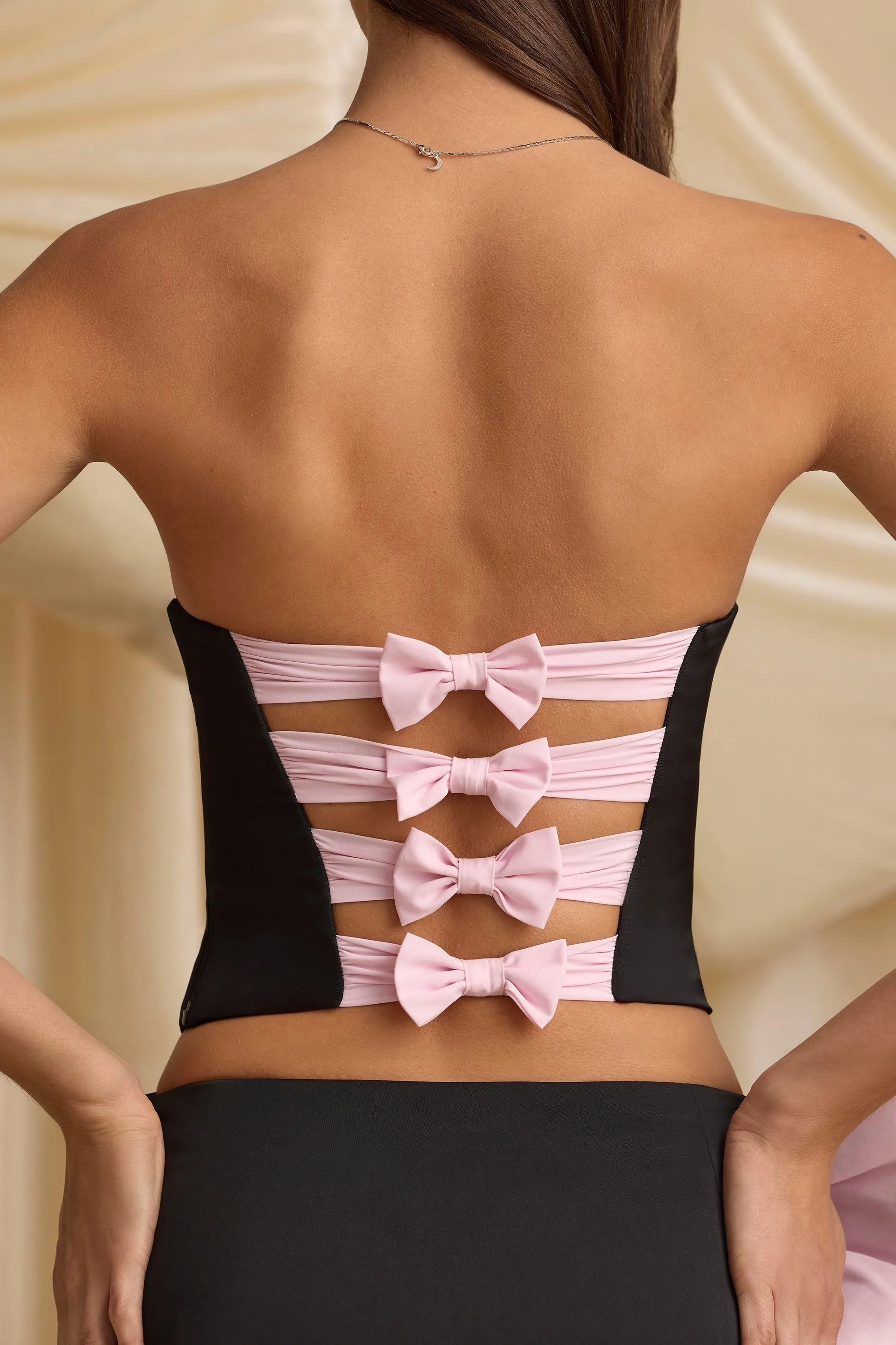 Trendy Sweatpants Young Edge Cut-Out Bow-Detail Corset Top in Black