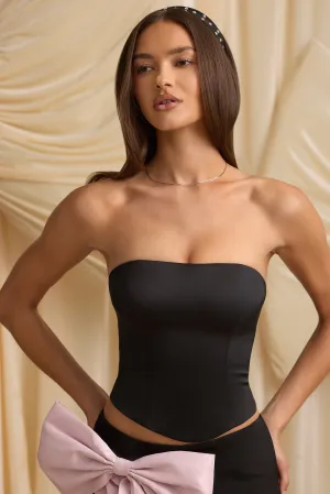 Minimal Design Romance Air Cut-Out Bow-Detail Corset Top in Black