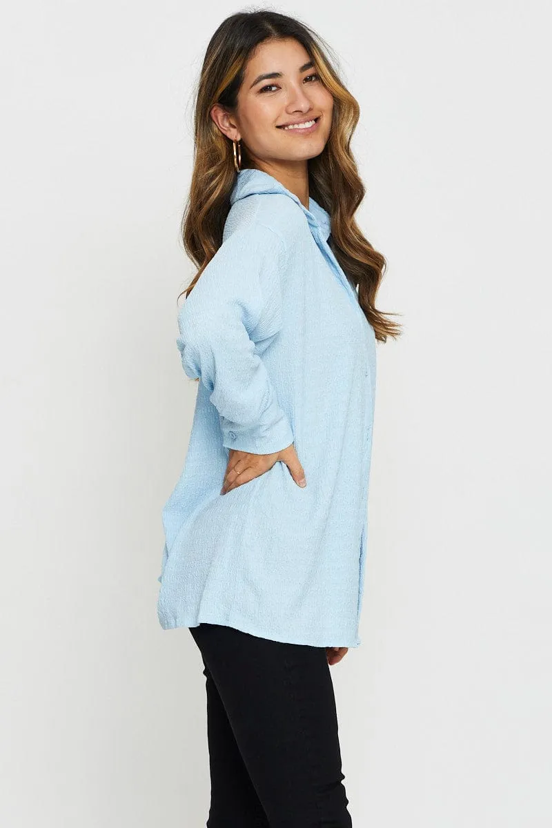 Comfortable Pants Blue Button Front Shirts Long Sleeve