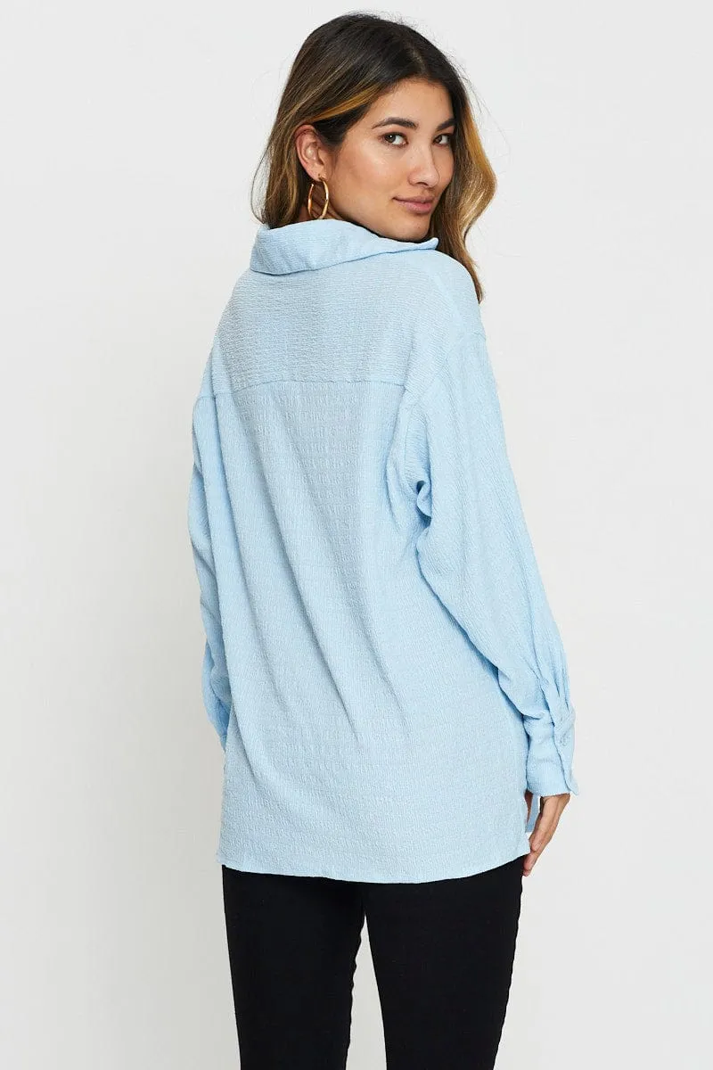 Blue Button Front Shirts Long Sleeve ThermalRegulating Layer Comfortable Layer