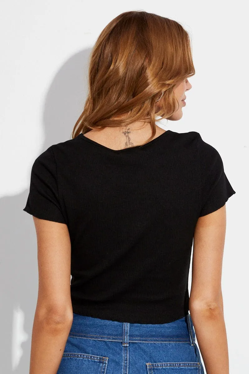 Black T Shirt Short Sleeve Scoop Neck Glam Night