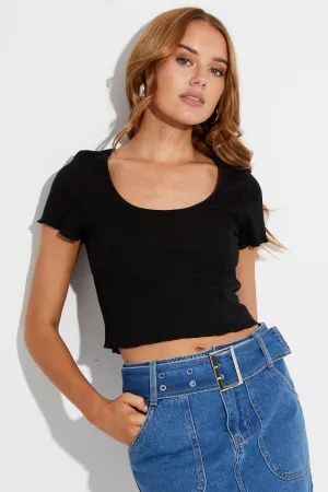 Joyful Mood Black T Shirt Short Sleeve Scoop Neck