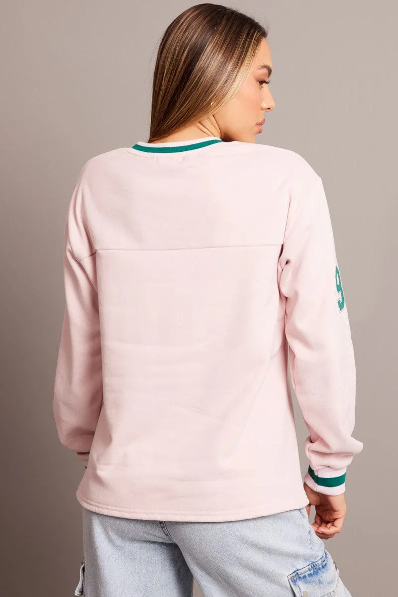 Comfortable Layering Pink Graphic Tee Long Sleeve