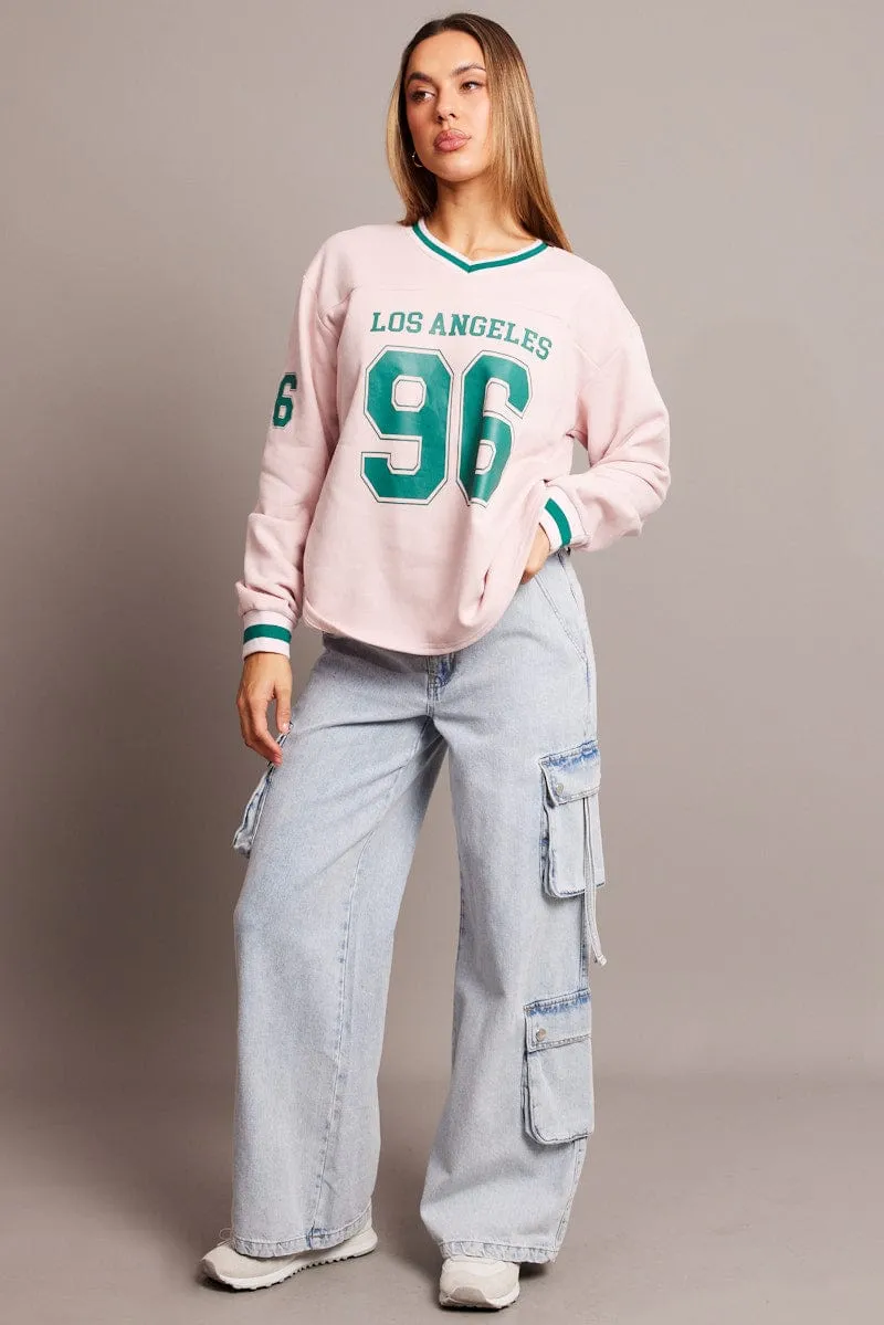 Pink Graphic Tee Long Sleeve Soft Fabric