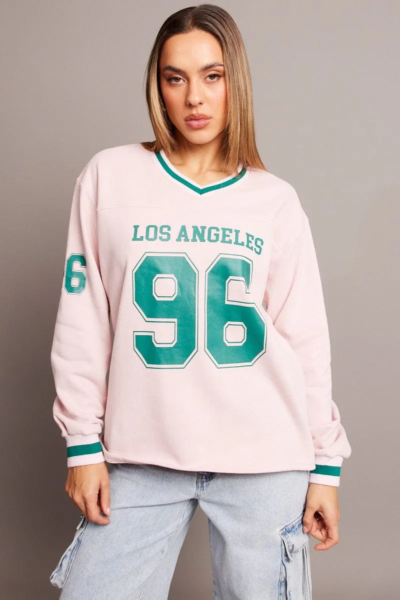 Running Gear Fresh Comfort Style Pink Graphic Tee Long Sleeve