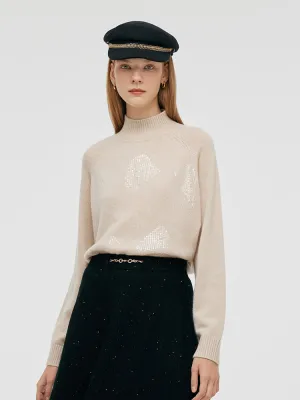 Warm Look Soft Knit Cashmere Sequins Women Sweater