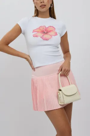 Pink Tennis Skort Skirt Stretch Waist Mini Pleated Lined High low hem