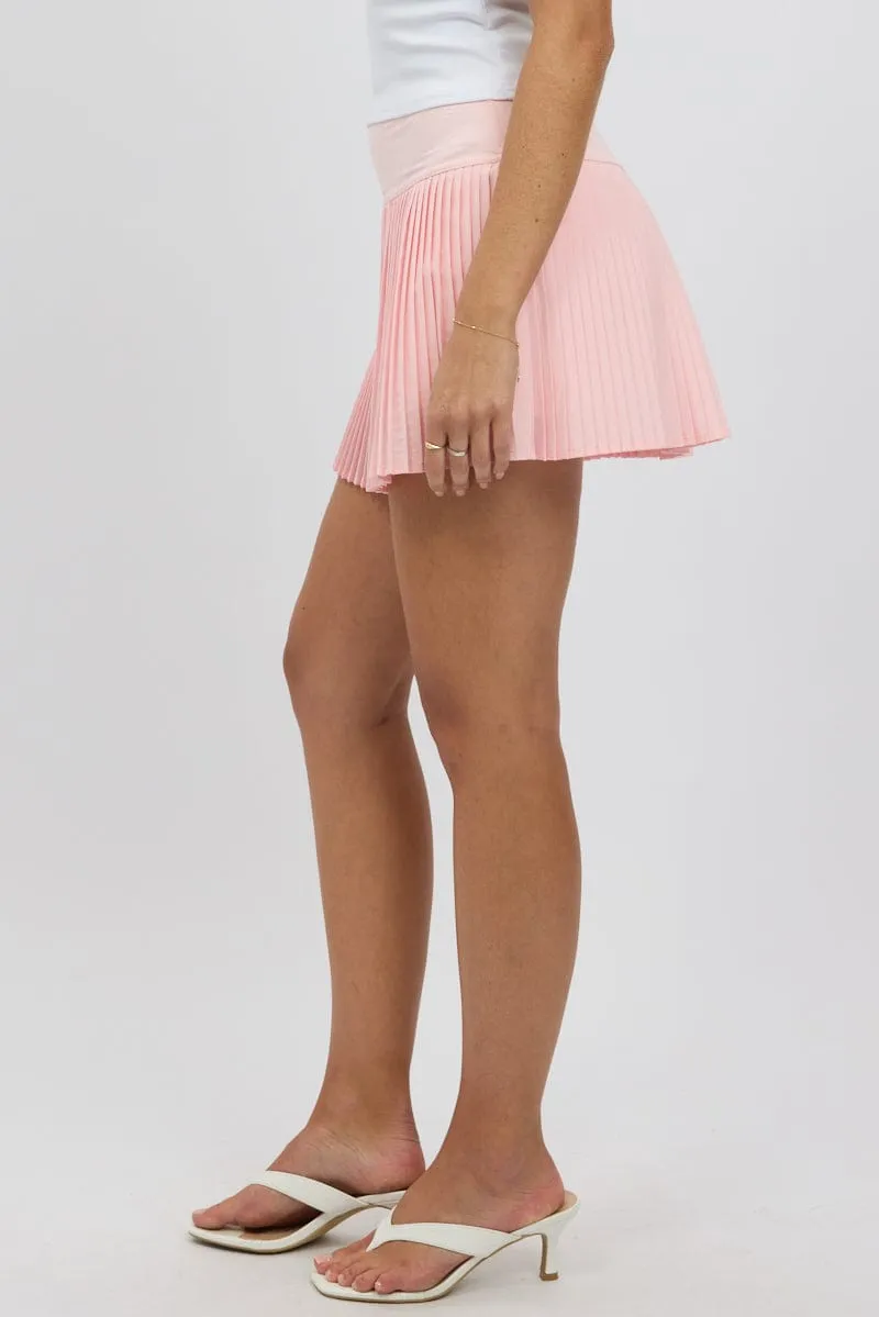 Pink Tennis Skort Skirt Stretch Waist Mini Pleated Lined City Look
