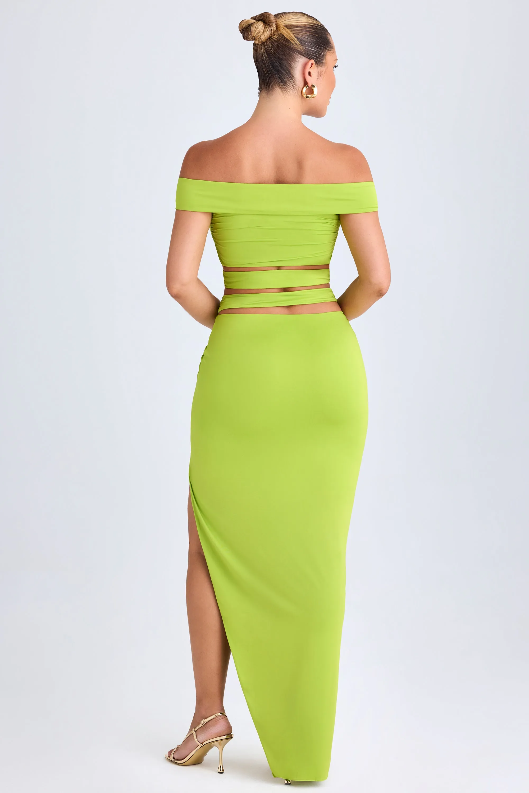 Light Comfort Non Irritating Texture Asymmetric Cut-Out Maxi Skirt in Lime Green