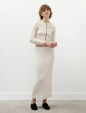 Smart Edge Relaxed Style Pliss?? Satin Silk Long Skirt Off White