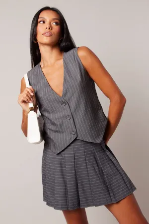 Non Restrictive Water Repellent Grey Stripe Tennis Skirt Pleated Mini