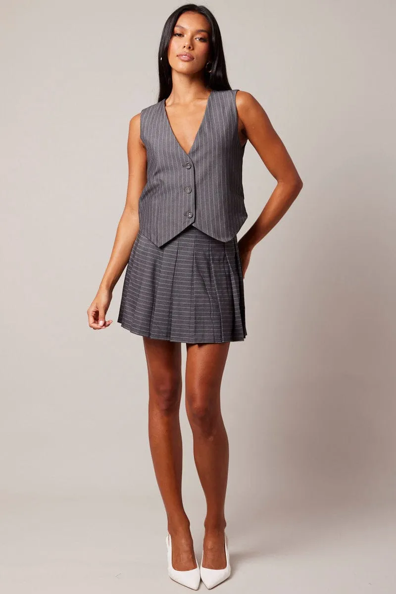 Grey Stripe Tennis Skirt Pleated Mini Classic Elegance