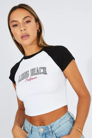 White Graphic Tee Crop Short Sleeve Anti Odor Technology Natural Fiber Blend