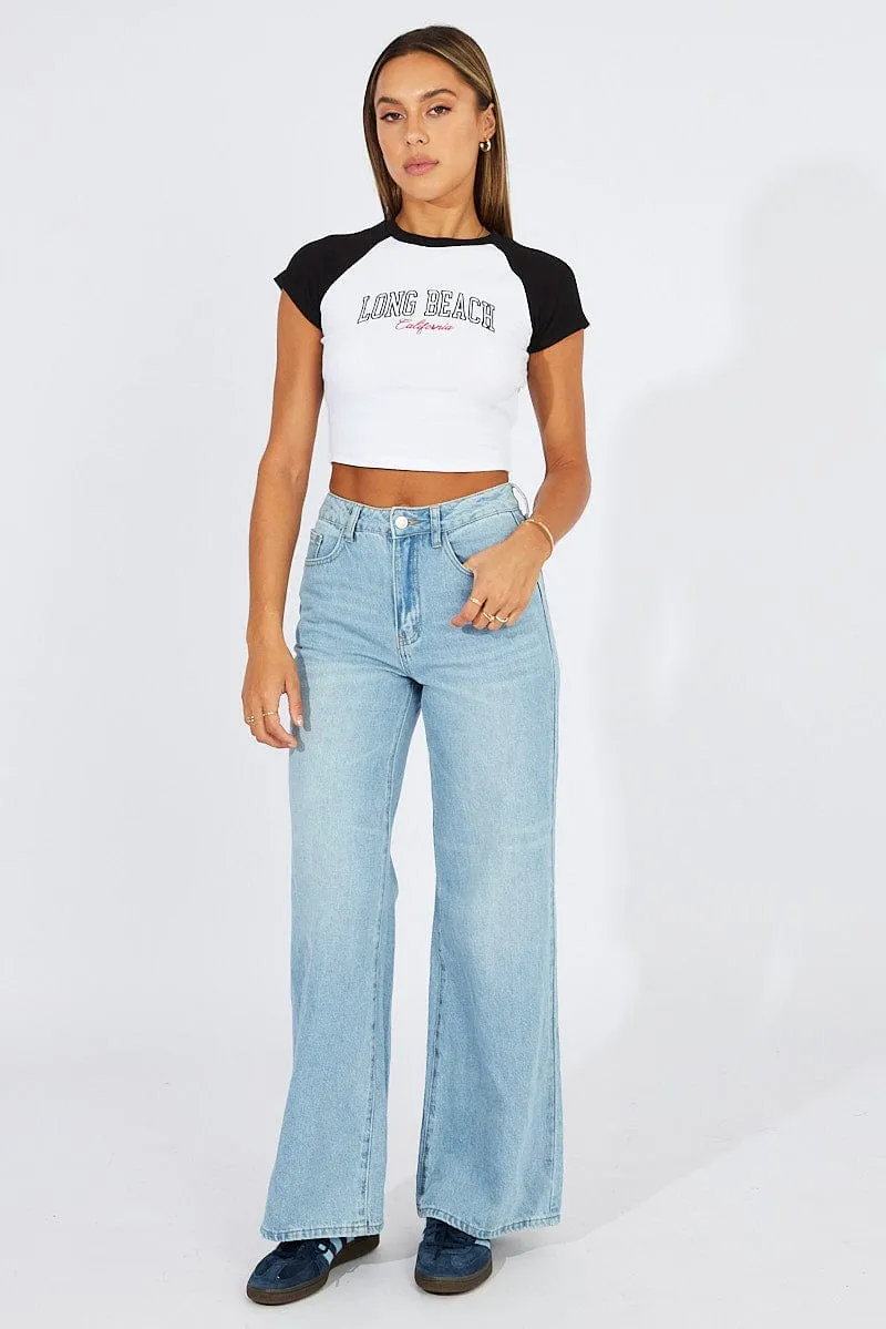 Casual Essential Sporty Layer White Graphic Tee Crop Short Sleeve