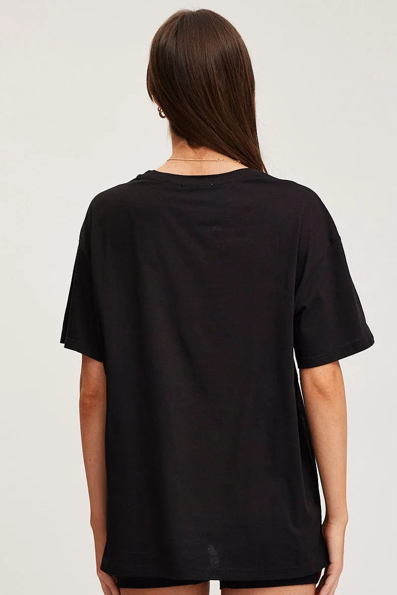 Eco Friendly Production Fashion-Forward Fit Black Graphic T Shirt Short Sleeve