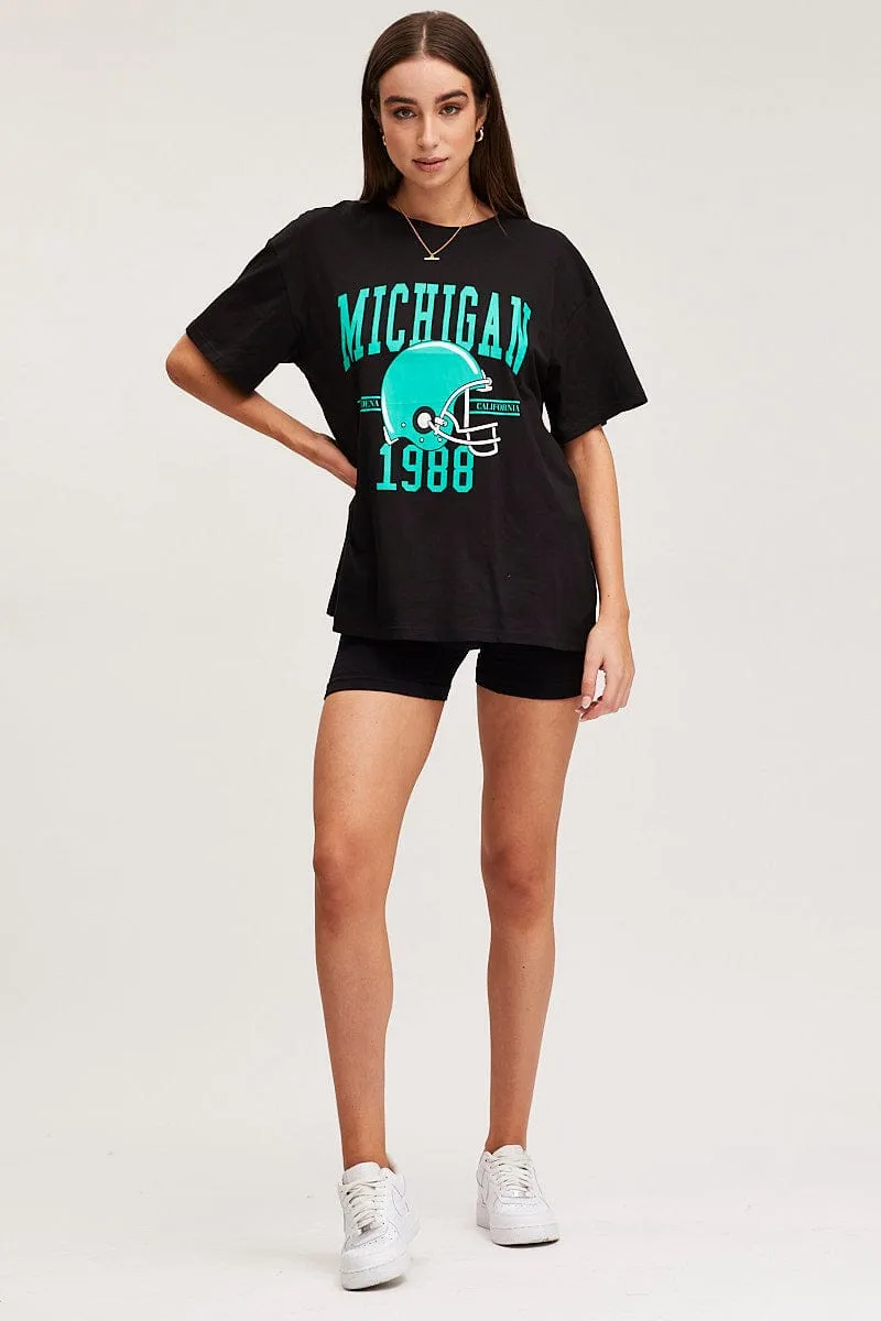Black Graphic T Shirt Short Sleeve Feminine Appeal