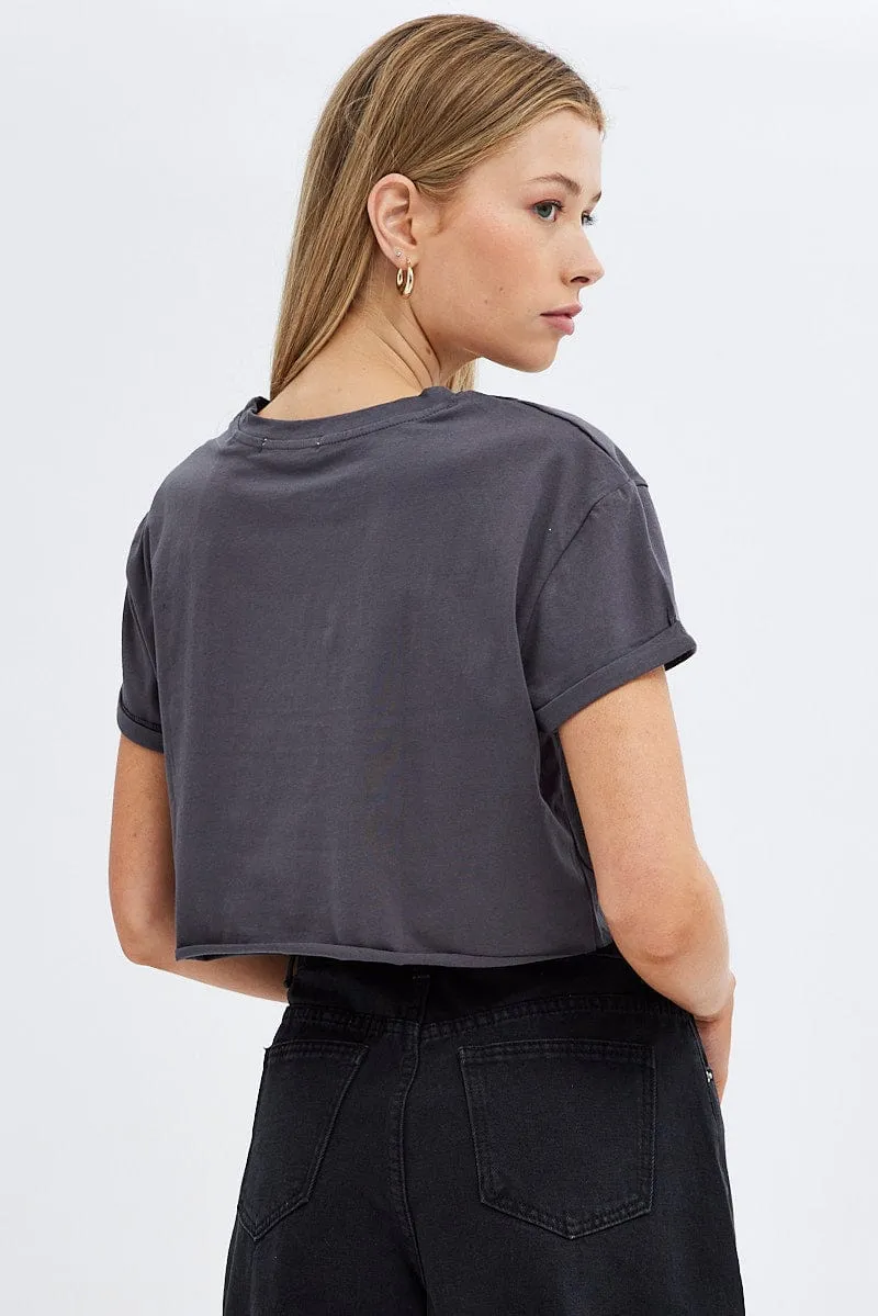 Smart Casual Look On-the-Go Fashion Grey Graphic Tee Short Sleeve