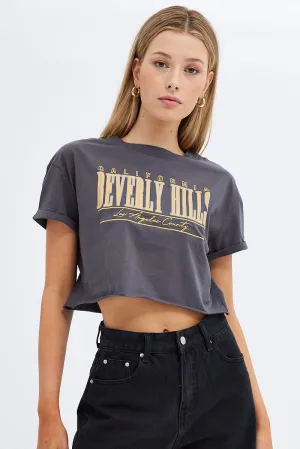 Grey Graphic Tee Short Sleeve Easygoing Design