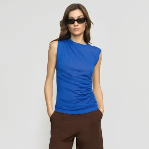 Mikey Semi-Sheer Asymmetric-Ruched Top Perfect for Layering Anti Static Treatment