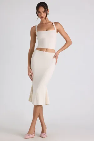 Modal Bow-Detail Mid-Rise Midi Skirt in Ivory Lifestyle Look Style Innovation