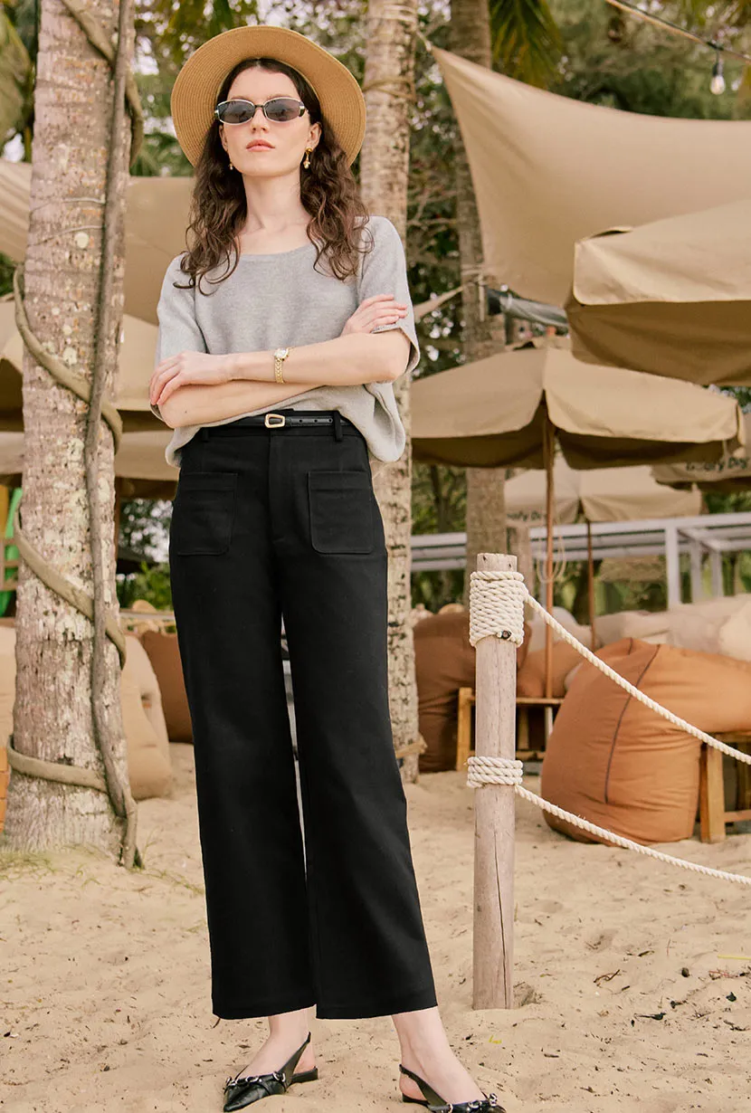 Billy Cropped Wide-Leg Denim Jeans - Black DurableStitching WrinkleFree Material