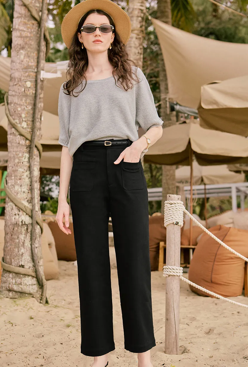 Casual Pants Metal Core Billy Cropped Wide-Leg Denim Jeans - Black