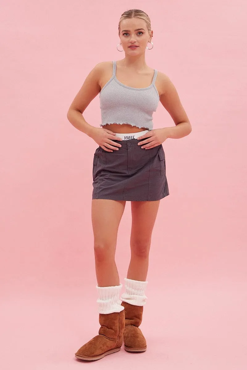 Grey Crop Singlet Top Round neck BiasCut Trims