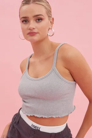 Grey Crop Singlet Top Round neck FlatlockStitching Suburb Ease