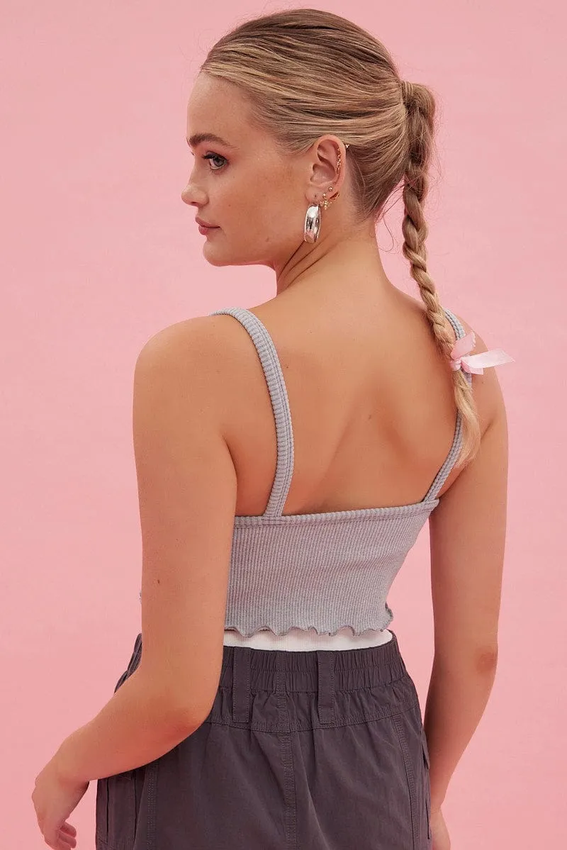 Grey Crop Singlet Top Round neck NonSlip Grips