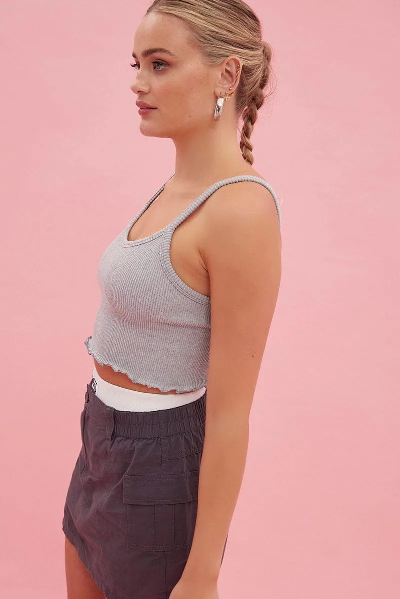 Antibacterial lining CompactFold Grey Crop Singlet Top Round neck