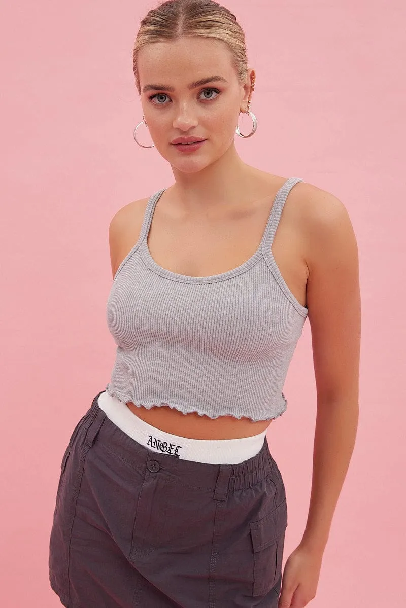 Grey Crop Singlet Top Round neck ZeroWaste Production Creative Glow