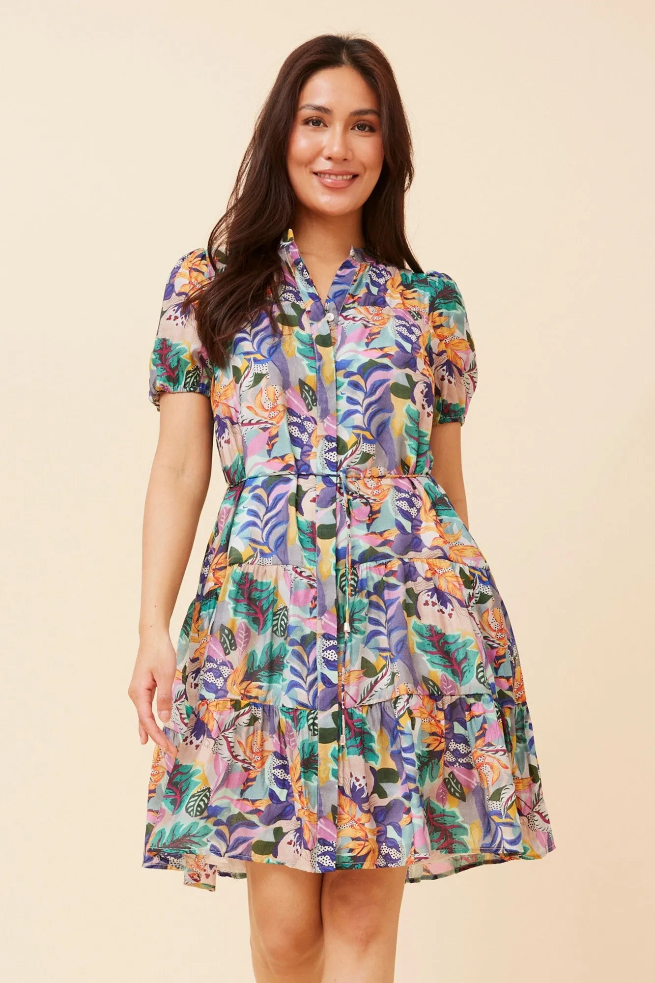 Soft Socks Japan Neat GEMICA TROPICAL PRINT SHIRT DRESS