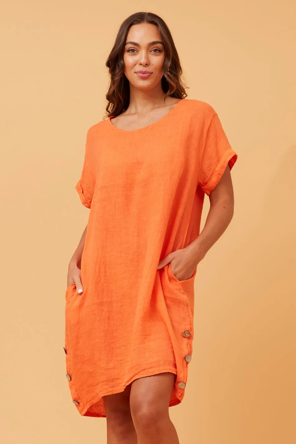 SkinFriendlyElastic Recycle Glow DONATELLA LINEN SHORT DRESS