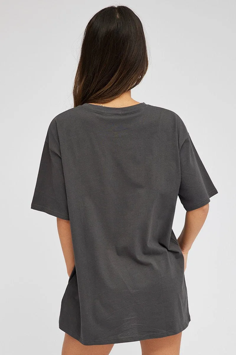 Thermal Regulating Layer Grey Graphic Tee Short Sleeve Round Neck