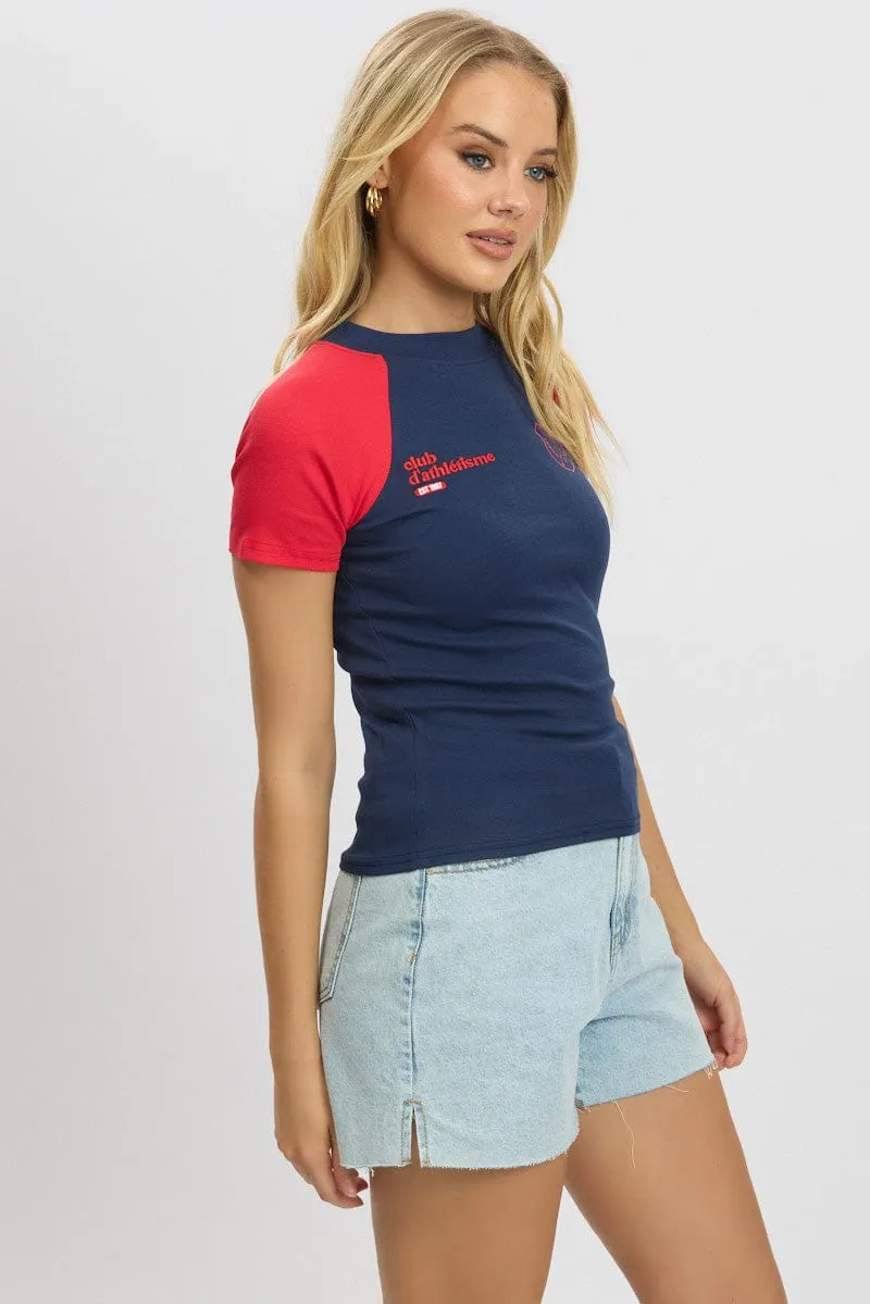 Formal Tone Blue Graphic Tee Short Sleeve